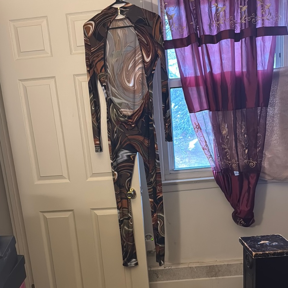 Brown Shimmering Sleeveless Jumpsuit